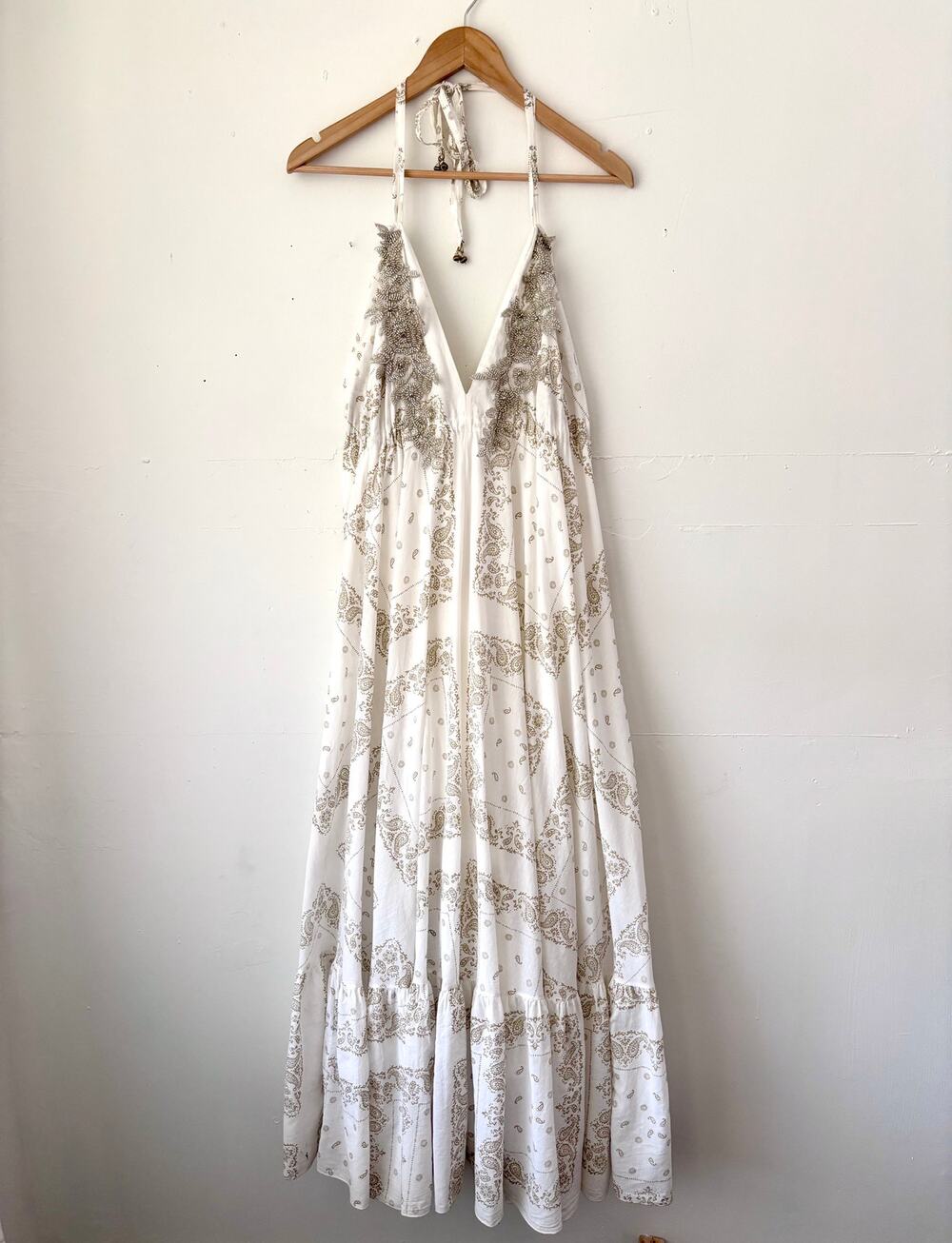 $248 NWOT Dixie Beaded Cotton Bandana Halter Dress Made in Italy- Size Small